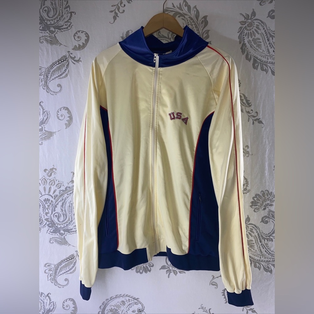 VTG 70's Zwickel USA Olympics, Warm up track jacket full zip Cream Color